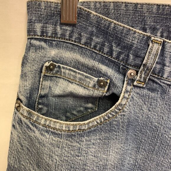 Theory Blue Medium Wash Mid-rise Distressed Ripped Straight Leg Jeans Size 32 - Picture 5 of 13